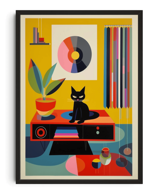 Midcentury Isometric Cat Framed Art Print