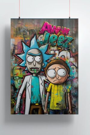 Rick and Morty graffiti-style poster with vibrant colors