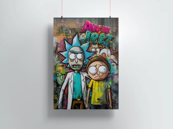 Rick and Morty graffiti-style poster with vibrant colors