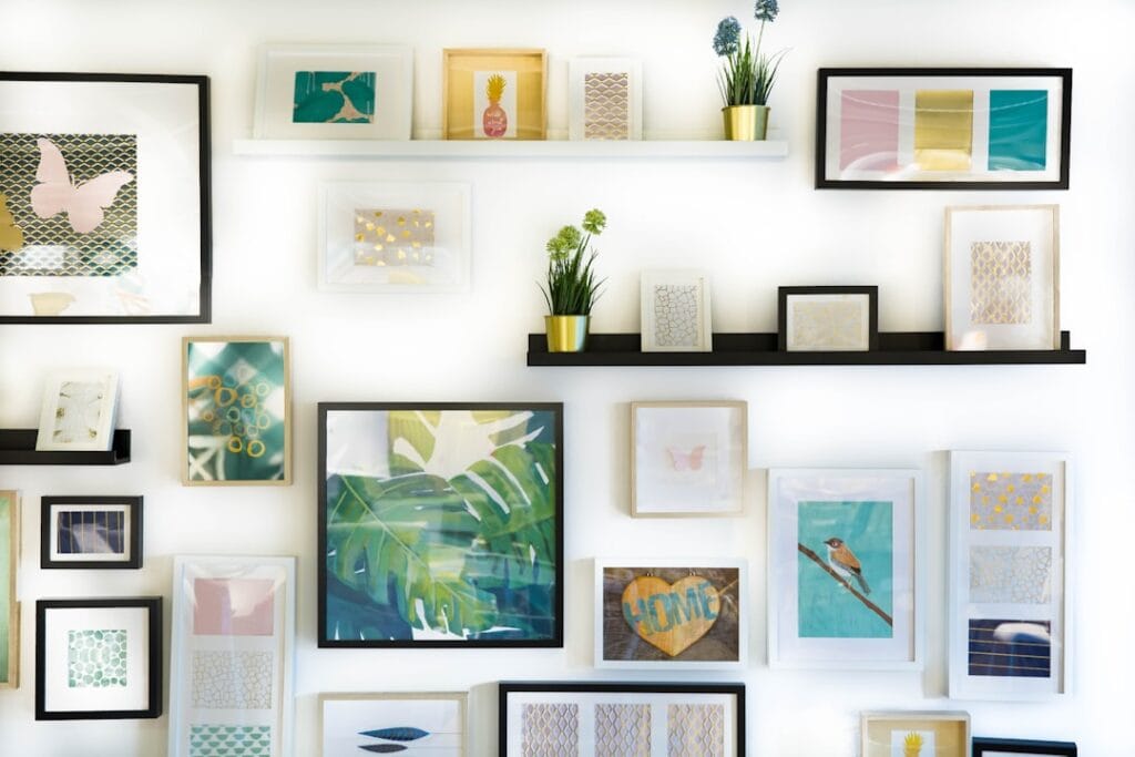 Vibrant modern art in a stylish living room setup
