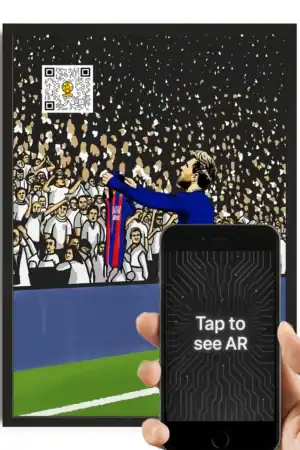 QR code for augmented reality sports fan experience at The Radical Store, showcasing football celebration with AR technology and digital interaction.