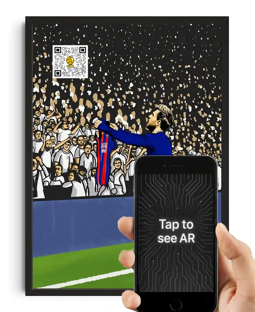 QR code for augmented reality sports fan experience at The Radical Store, showcasing football celebration with AR technology and digital interaction.