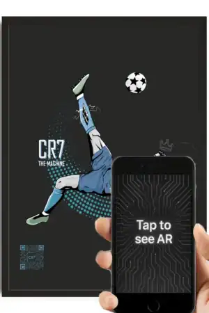 CR7 soccer player augmented reality poster, digital sports fan merchandise, interactive football wall art, AR-enabled Cristiano Ronaldo collectible, The Radical Store sports decor.