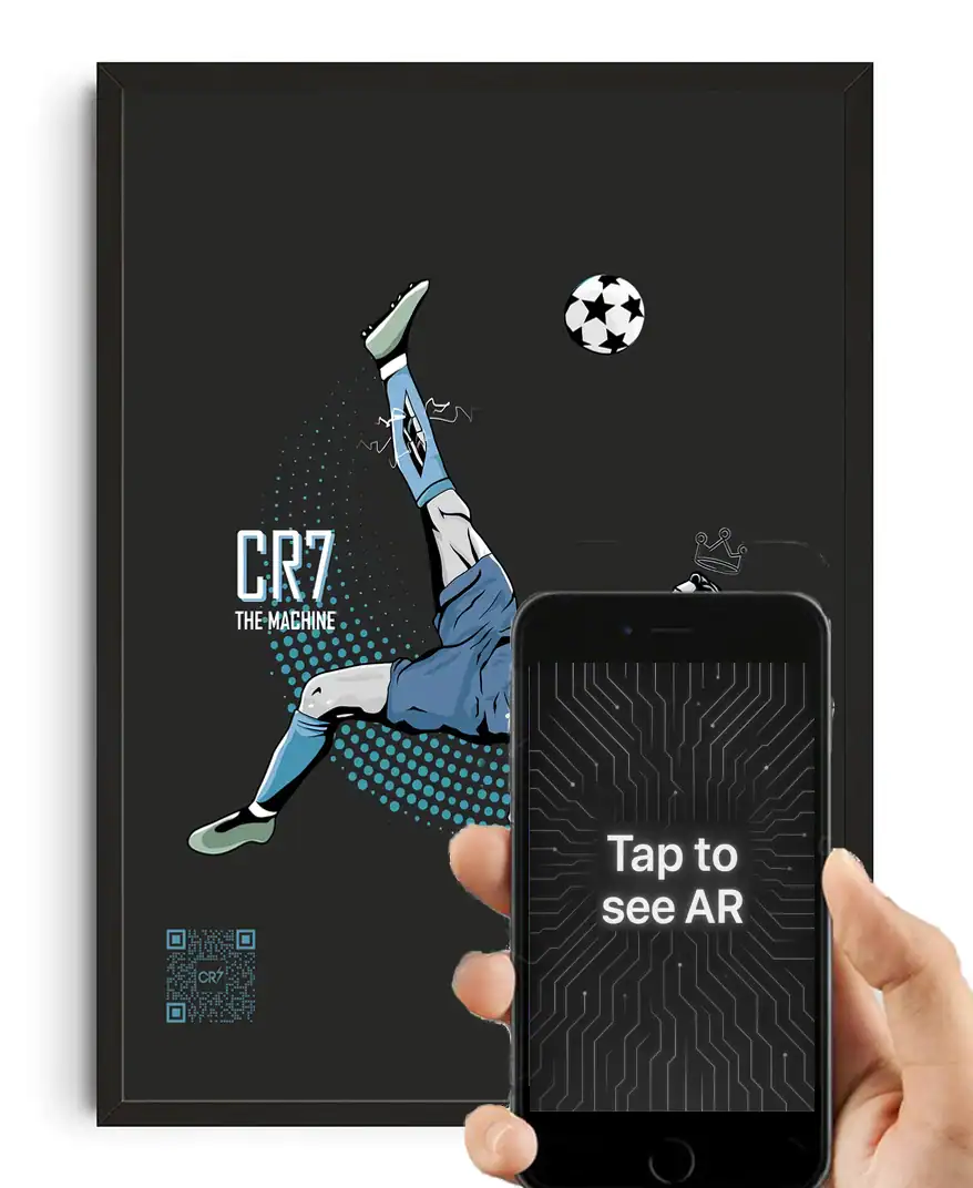 CR7 soccer player augmented reality poster, digital sports fan merchandise, interactive football wall art, AR-enabled Cristiano Ronaldo collectible, The Radical Store sports decor.