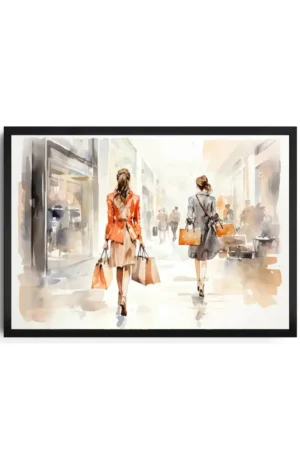 Shopping Scene Watercolor Print