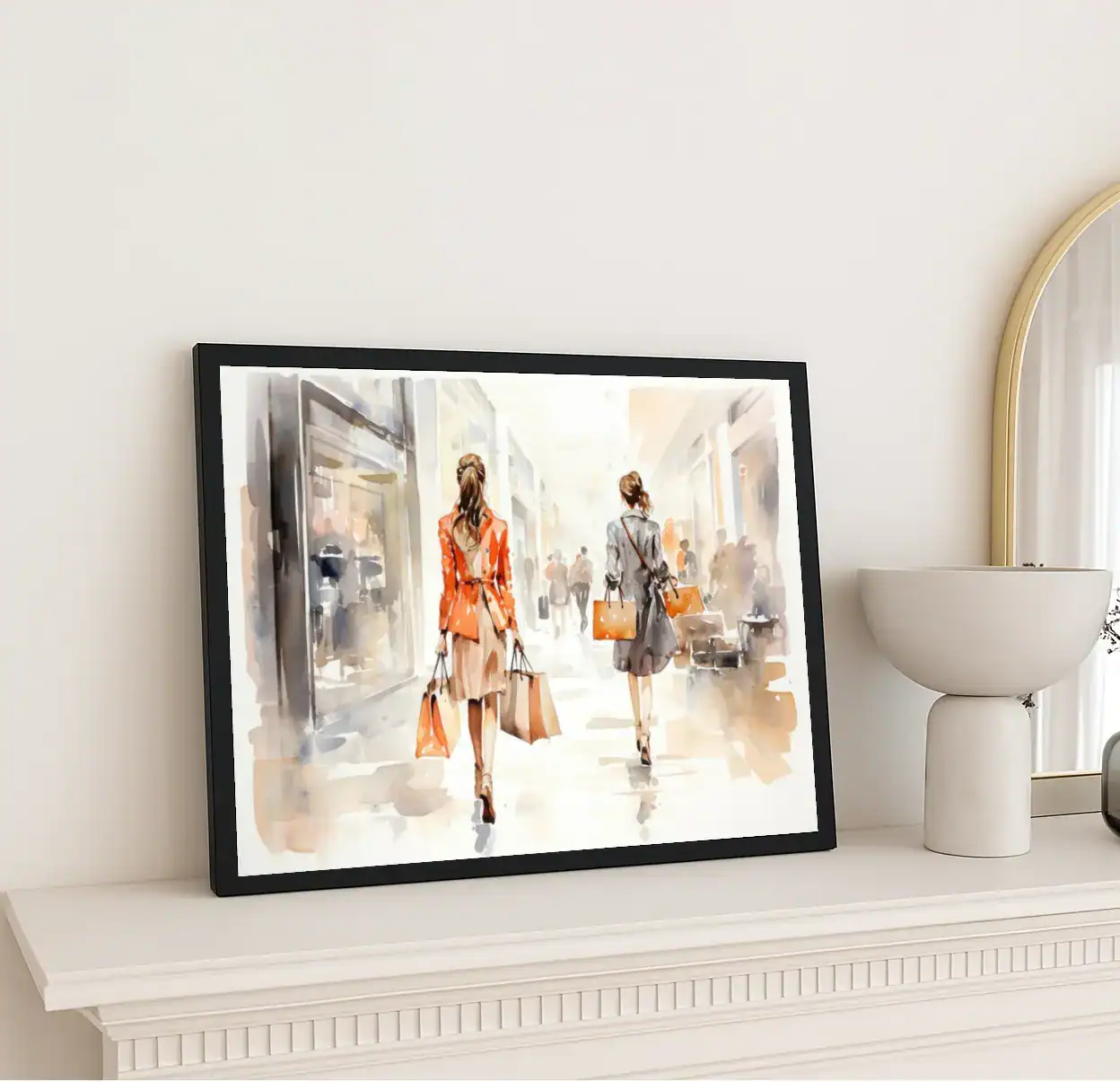 Shopping Scene Watercolor Print - Image 2